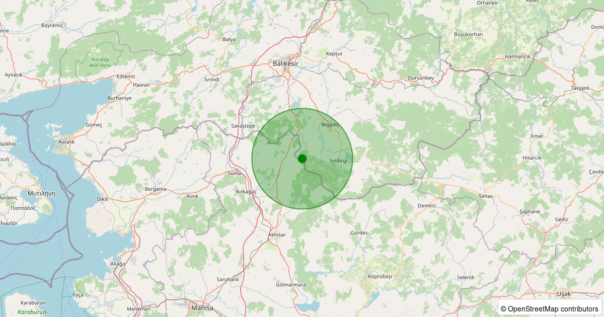 03 Aralık 2025 saat 18:33 - Sındırgı - Eğridere - 1.40ml depreminin harita gösterimi