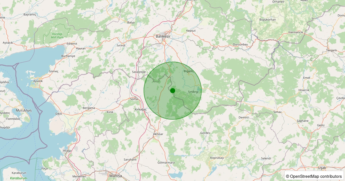 03 Aralık 2025 saat 18:33 - Sındırgı - Eğridere - 1.40ML depreminin harita gösterimi