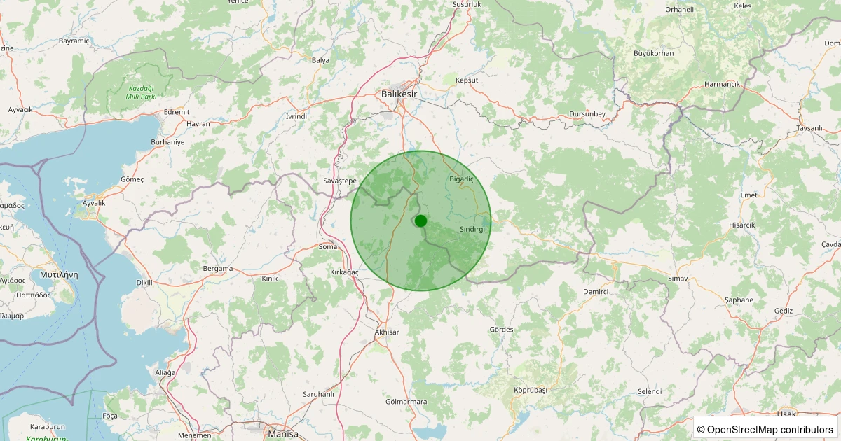 03 Aralık 2025 saat 18:33 - Sındırgı - Eğridere - 1.50ml depreminin harita gösterimi