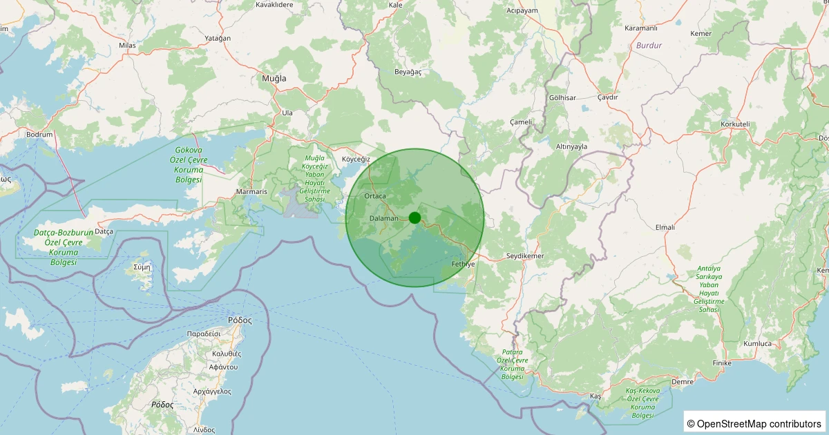 03 Aralık 2025 saat 21:42 - Fethiye - Göcek - 1.20ML depreminin harita gösterimi
