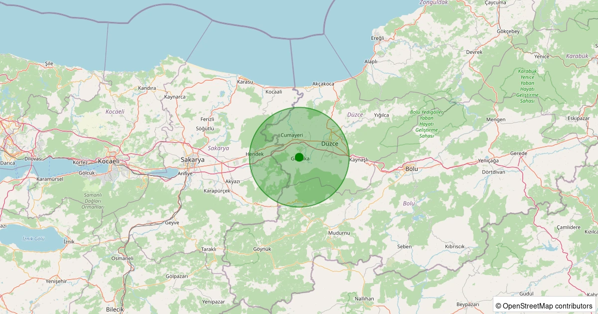 03 Aralık 2025 saat 21:39 - Gölyaka - Yeni Mahalle - 1.00ML depreminin harita gösterimi