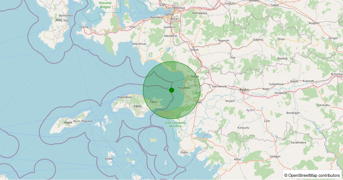 03 Aralık 2025 saat 21:52 - KUSADASI - 1.50ml depreminin harita gösterimi