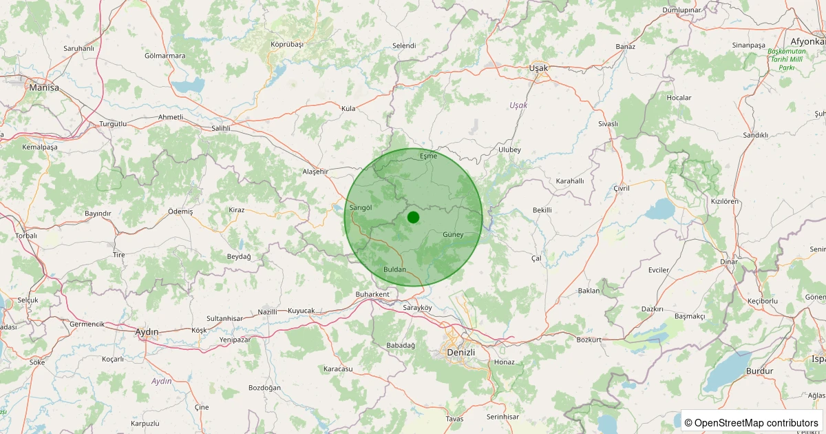 03 Aralık 2025 saat 22:23 - Buldan - Karaköy - 1.40ML depreminin harita gösterimi