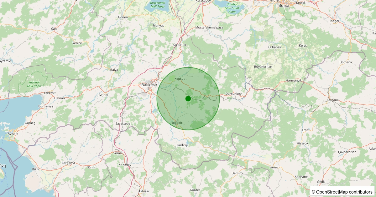 03 Aralık 2025 saat 22:55 - Kepsut - Akçakertil - 1.40ml depreminin harita gösterimi