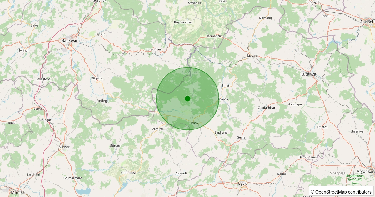 03 Aralık 2025 saat 23:35 - Simav - Karakoca Köyü - 1.60ml depreminin harita gösterimi