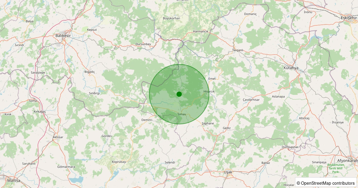 04 Aralık 2025 saat 00:48 - Simav - Yemişli Köyü - 1.10ML depreminin harita gösterimi