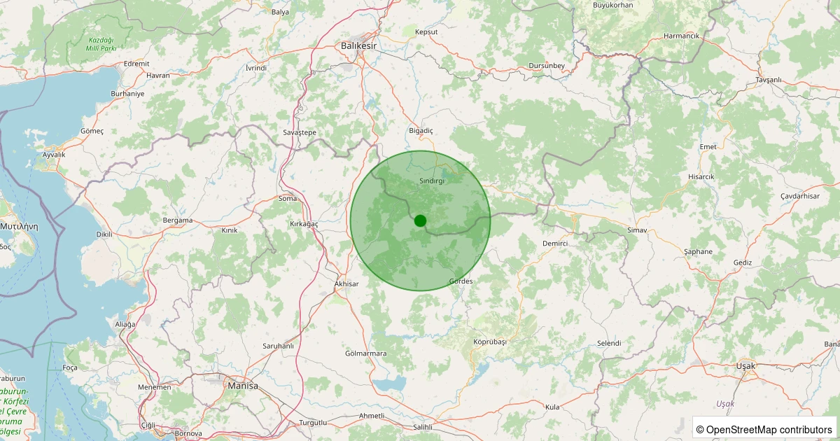 04 Aralık 2025 saat 02:10 - Sındırgı - 1.10ml depreminin harita gösterimi