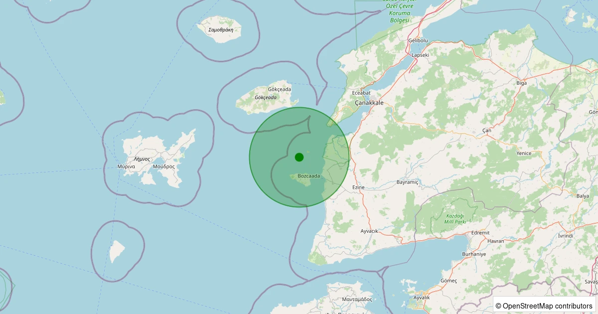04 Aralık 2025 saat 05:36 - Ege Denizi - [09.96 km] Bozcaada (Çanakkale) - 1.40ML depreminin harita gösterimi
