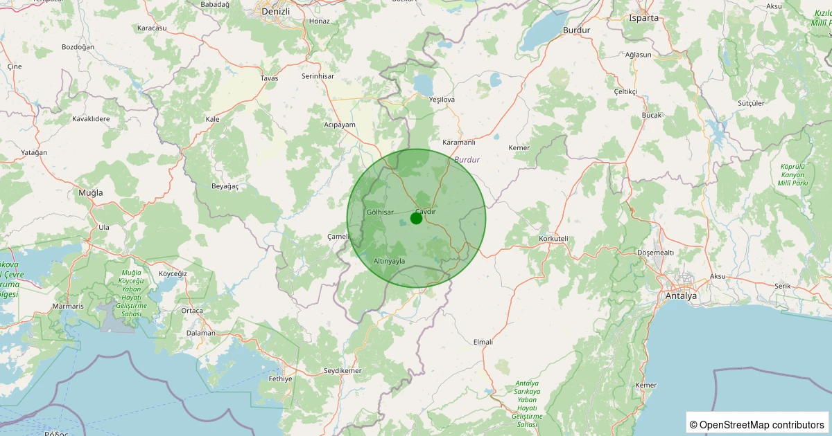 04 Aralık 2025 saat 10:49 - Çavdır - Bayır - 1.30ML depreminin harita gösterimi