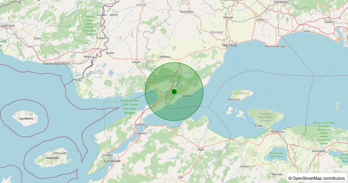 04 Aralık 2025 saat 11:21 - Şarköy - Yeniköy - 1.40ml depreminin harita gösterimi