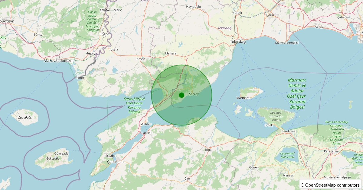 04 Aralık 2025 saat 11:21 - Şarköy - Kocaali - 1.60ml depreminin harita gösterimi