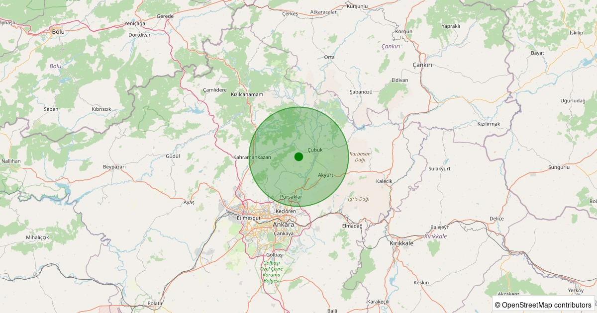 04 Aralık 2025 saat 12:22 - Çubuk - Kutuören - 1.10ML depreminin harita gösterimi