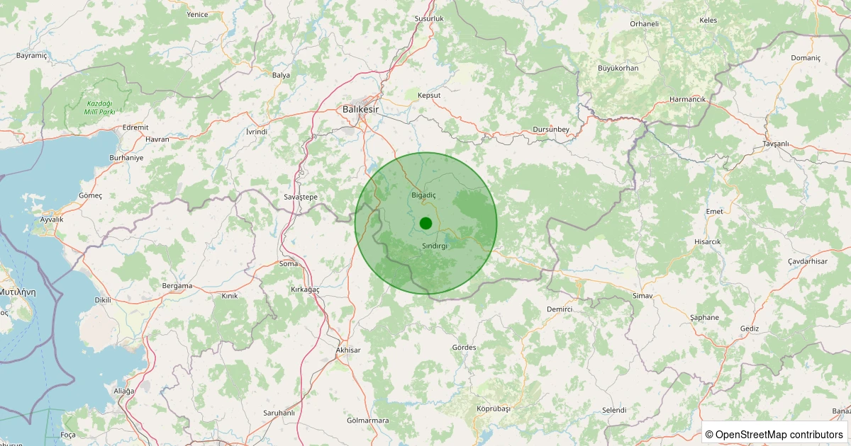 04 Aralık 2025 saat 13:21 - Sındırgı - Karaağaç - 1.10ml depreminin harita gösterimi
