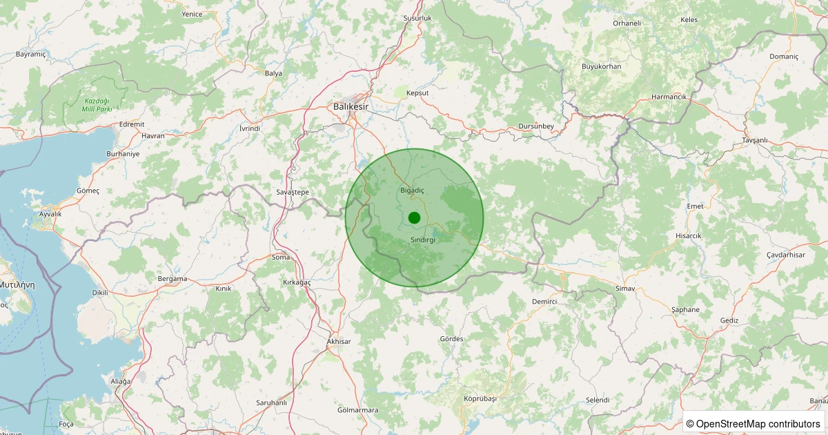 04 Aralık 2025 saat 13:21 - Sındırgı - Karaağaç - 1.10ML depreminin harita gösterimi