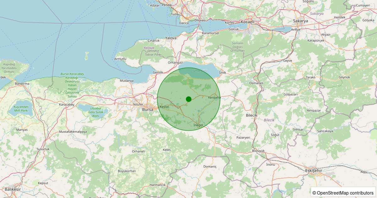 04 Aralık 2025 saat 13:25 - Yenişehir - 1.40ML depreminin harita gösterimi
