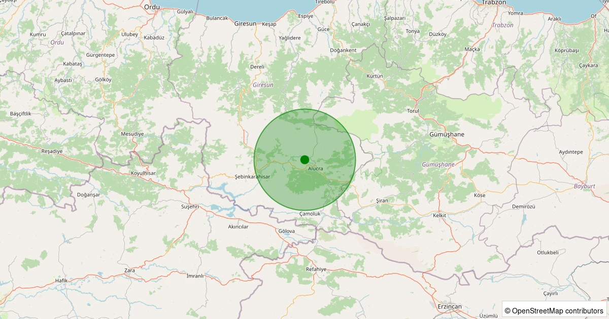 04 Aralık 2025 saat 13:20 - Alucra - Suyurdu Köyü - 1.00ML depreminin harita gösterimi