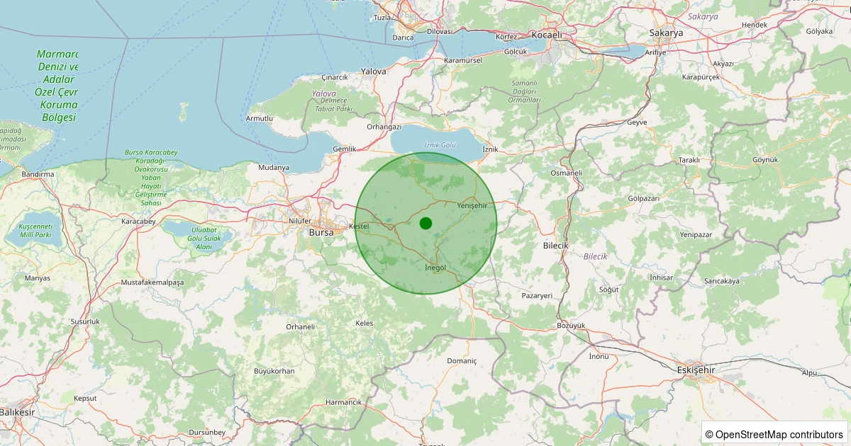 04 Aralık 2025 saat 13:25 - İnegöl - Sungurpaşa - 1.50ml depreminin harita gösterimi