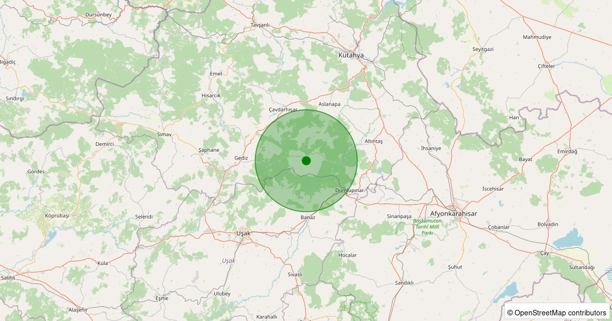 04 Aralık 2025 saat 13:58 - Gediz - Çukurören Köyü - 1.10ml depreminin harita gösterimi