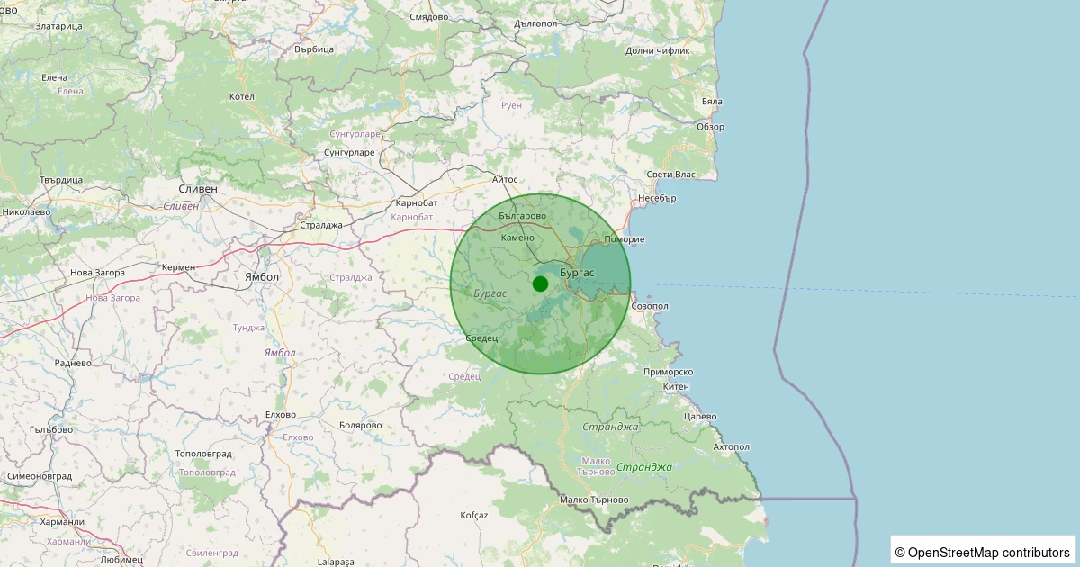 04 Aralık 2025 saat 14:36 - Burgas, Burgaz (Bulgaristan) - [43.63 km] Kofçaz (Kırklareli) - 1.40ML depreminin harita gösterimi