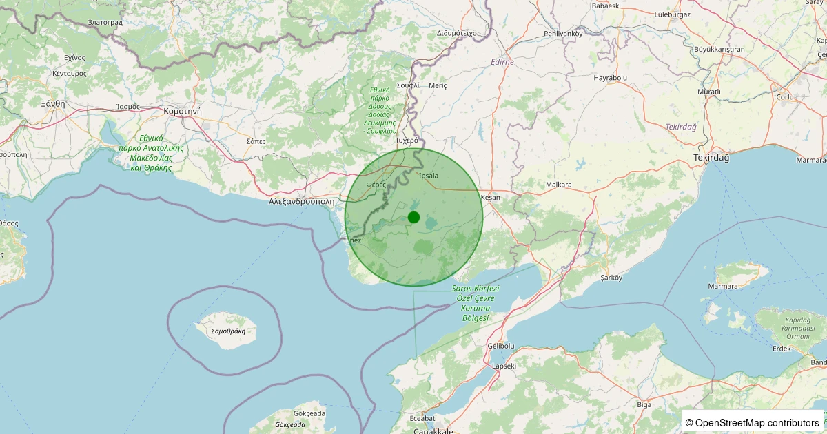 04 Aralık 2025 saat 15:07 - İpsala - Koyuntepe Köyü - 2.10ml depreminin harita gösterimi