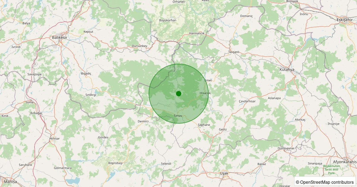 13 Ekim 2025 saat 04:02 - Simav - Yemişli Köyü - 0.80ML depreminin harita gösterimi