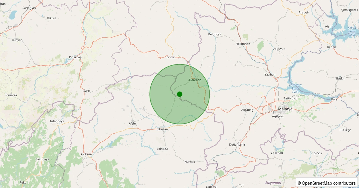 04 Aralık 2025 saat 18:58 - Darende - Yarımca - 2.00ml depreminin harita gösterimi