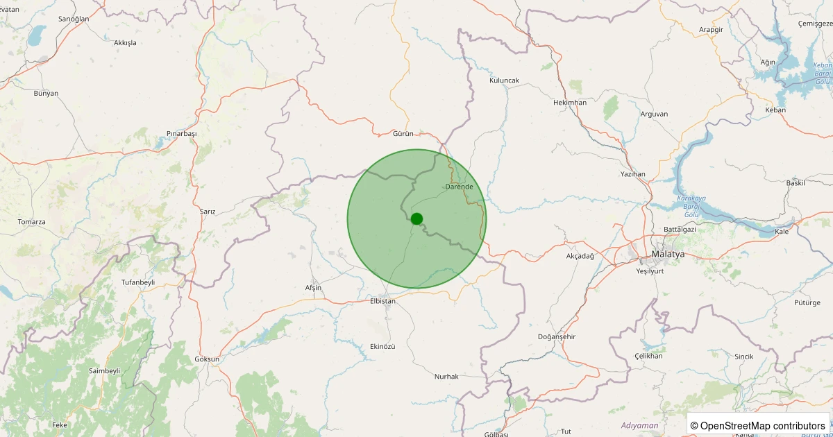 04 Aralık 2025 saat 18:58 - Darende - Yeniköy - 2.10ML depreminin harita gösterimi