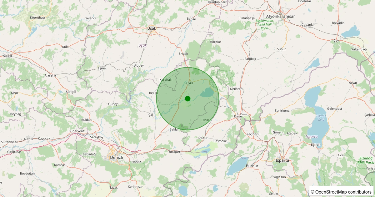 04 Aralık 2025 saat 22:58 - Çivril - Karayahşiler Köyü - 2.00ml depreminin harita gösterimi