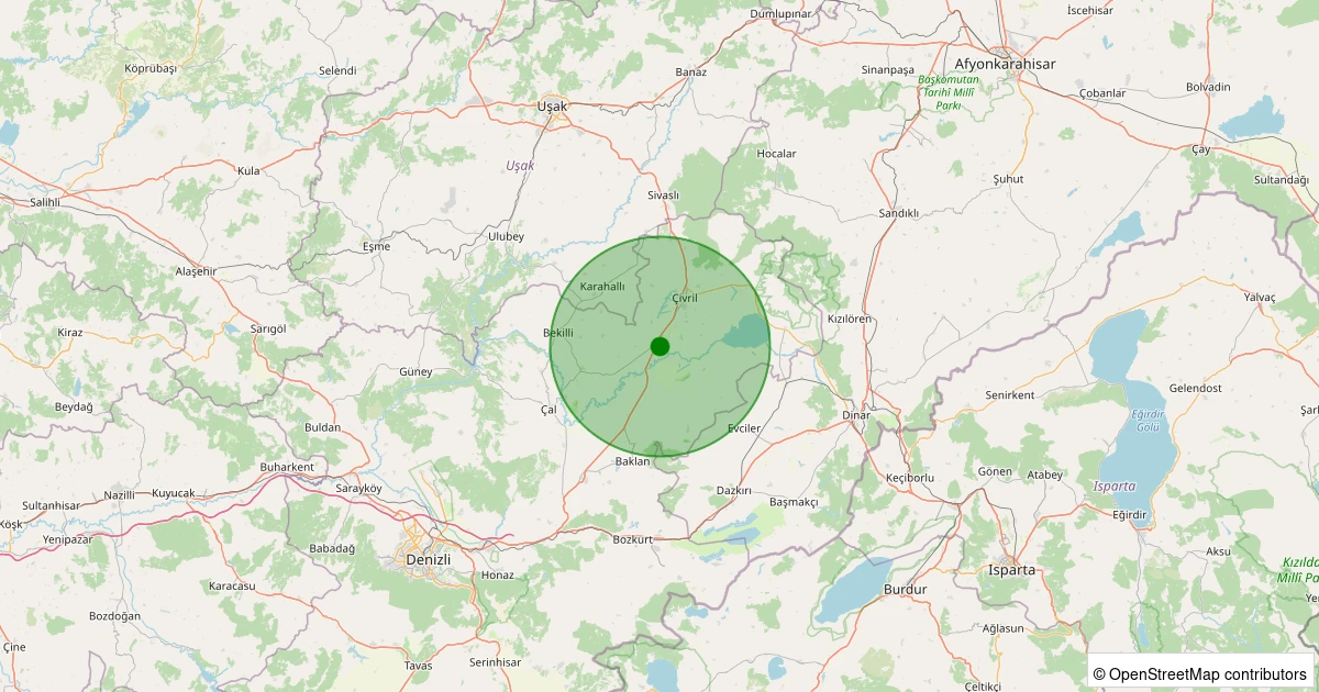 04 Aralık 2025 saat 22:58 - Çivril - Kızılcayer Köyü - 2.00ML depreminin harita gösterimi