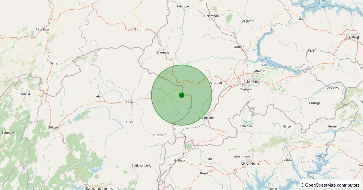05 Aralık 2025 saat 00:01 - Akçadağ - Harunuşağı - 0.90ml depreminin harita gösterimi