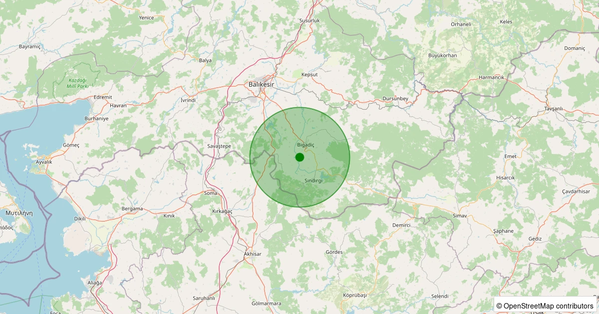 05 Aralık 2025 saat 02:58 - Bigadiç - Kayalıdere - 1.60ml depreminin harita gösterimi