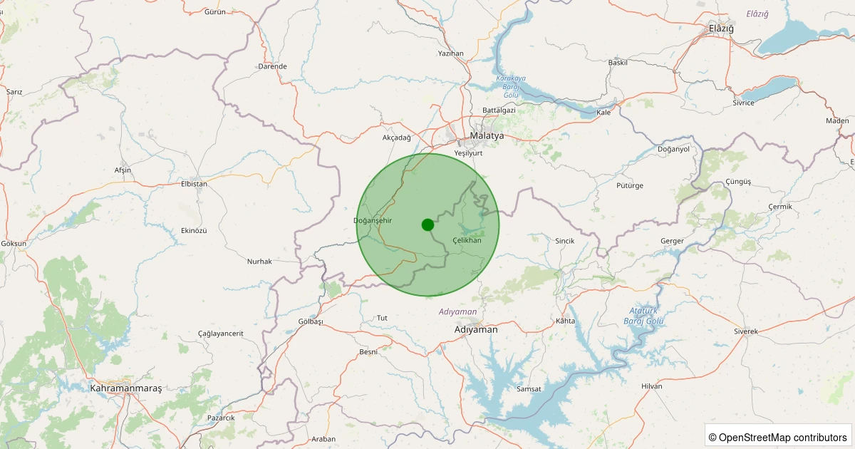 05 Aralık 2025 saat 00:28 - Çelikhan - Pınarbaşı/Çamlıyayla - 1.20ml depreminin harita gösterimi