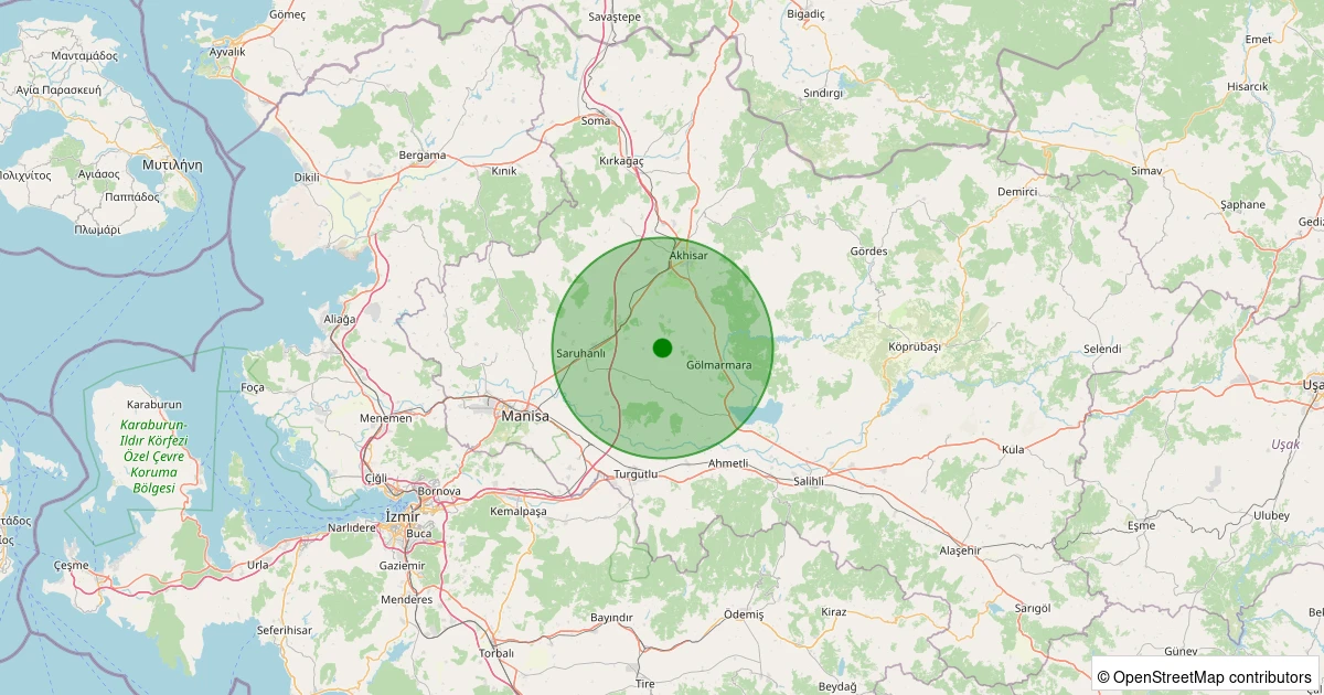 05 Aralık 2025 saat 04:14 - Saruhanlı - Kumkuyucak - 2.10ml depreminin harita gösterimi