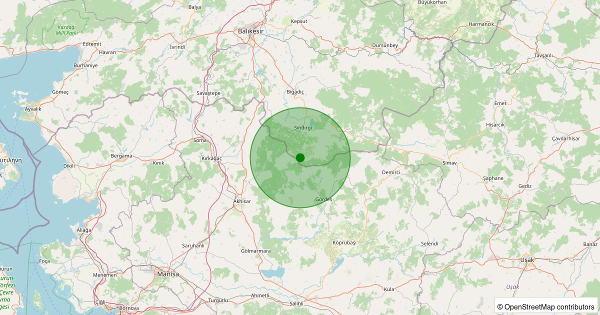 05 Aralık 2025 saat 04:40 - Sındırgı - Kınık - 1.30ML depreminin harita gösterimi
