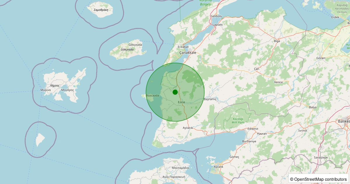 05 Aralık 2025 saat 08:46 - Ezine - Bozalan Köyü - 1.10ML depreminin harita gösterimi