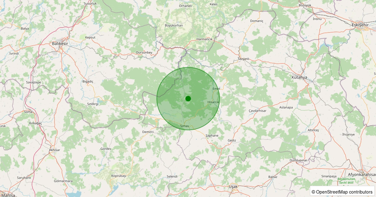 05 Aralık 2025 saat 11:11 - Simav - Yeşildere Köyü - 1.10ML depreminin harita gösterimi