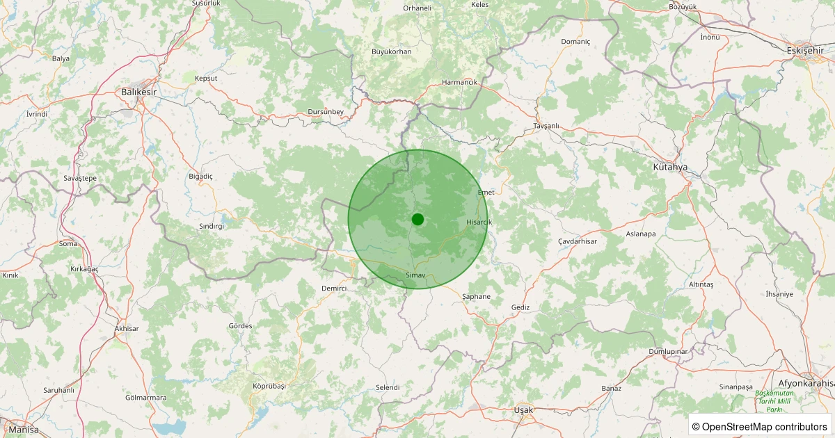 05 Aralık 2025 saat 11:22 - Simav - Yeşildere Köyü - 1.70ml depreminin harita gösterimi