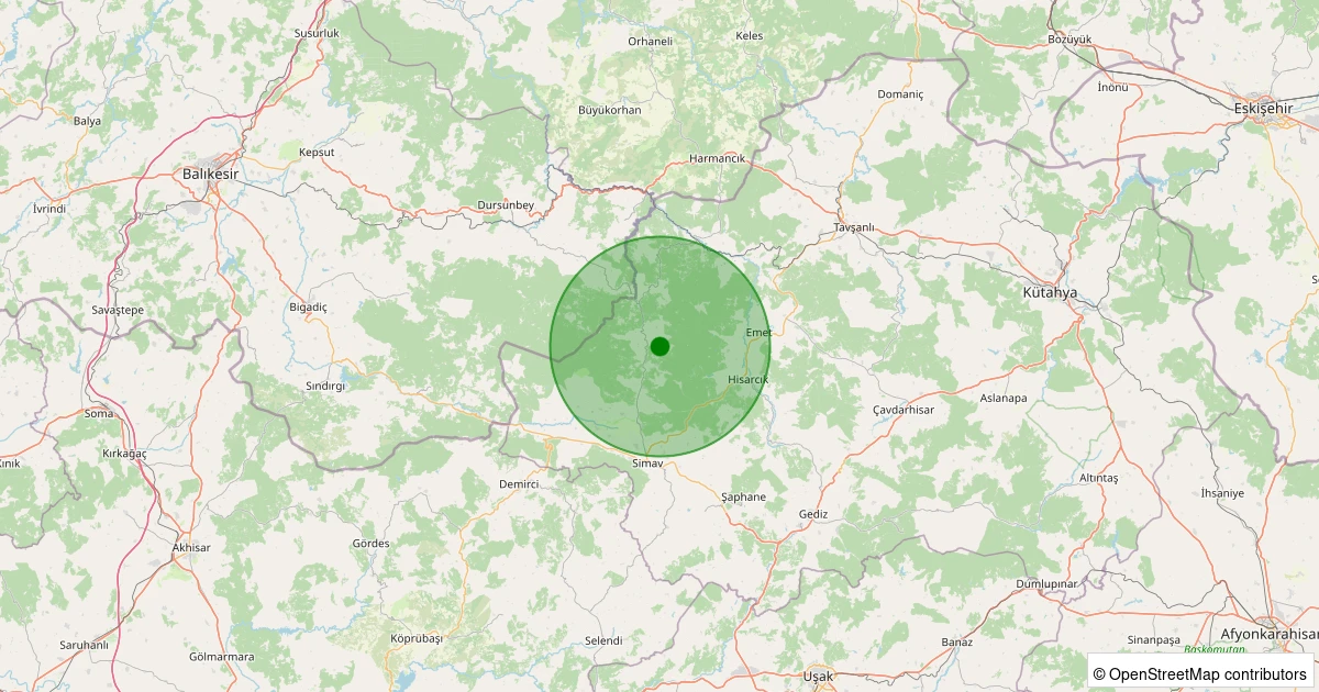 05 Aralık 2025 saat 11:13 - Simav - Yukarıdolaylar Köyü - 1.30ml depreminin harita gösterimi
