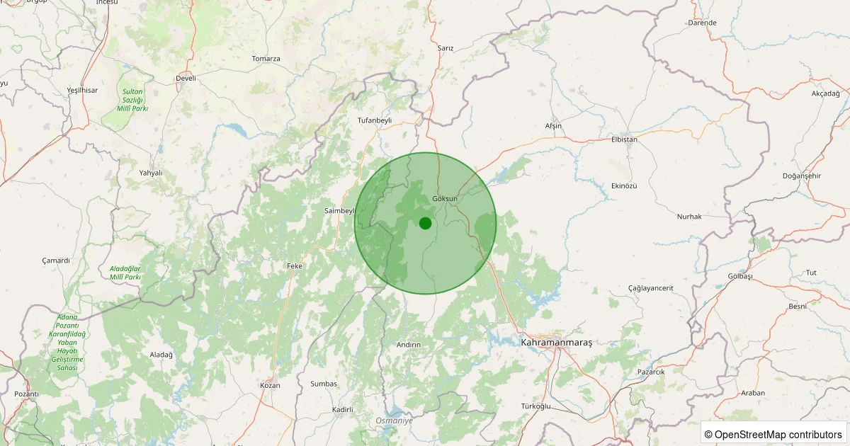 13 Ekim 2025 saat 05:48 - Göksun - 1.40ml depreminin harita gösterimi