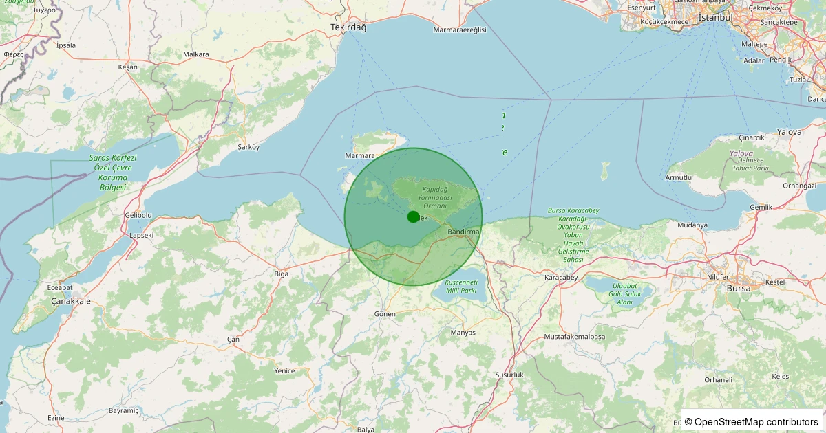 05 Aralık 2025 saat 13:01 - Marmara Denizi - Erdek Körfezi - [01.67 km] Erdek (Balıkesir) - 1.30ML depreminin harita gösterimi