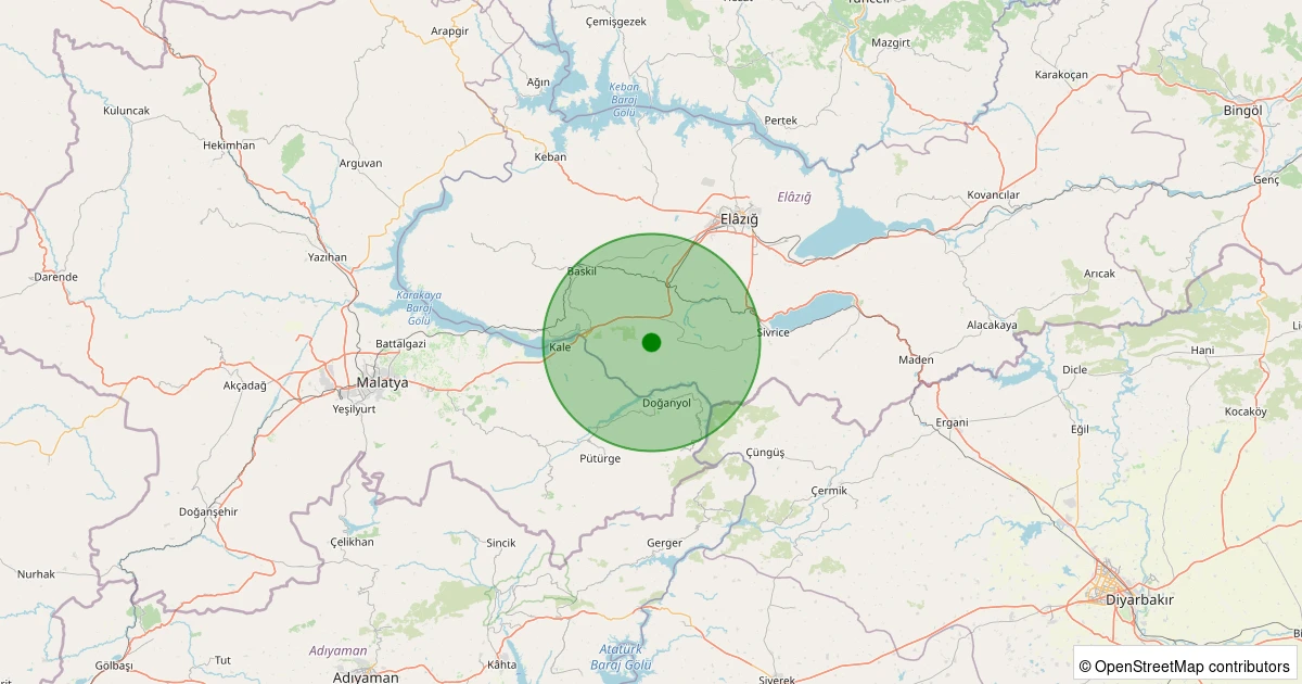 05 Aralık 2025 saat 13:21 - Sivrice - Çortunlu Köyü - 1.50ml depreminin harita gösterimi