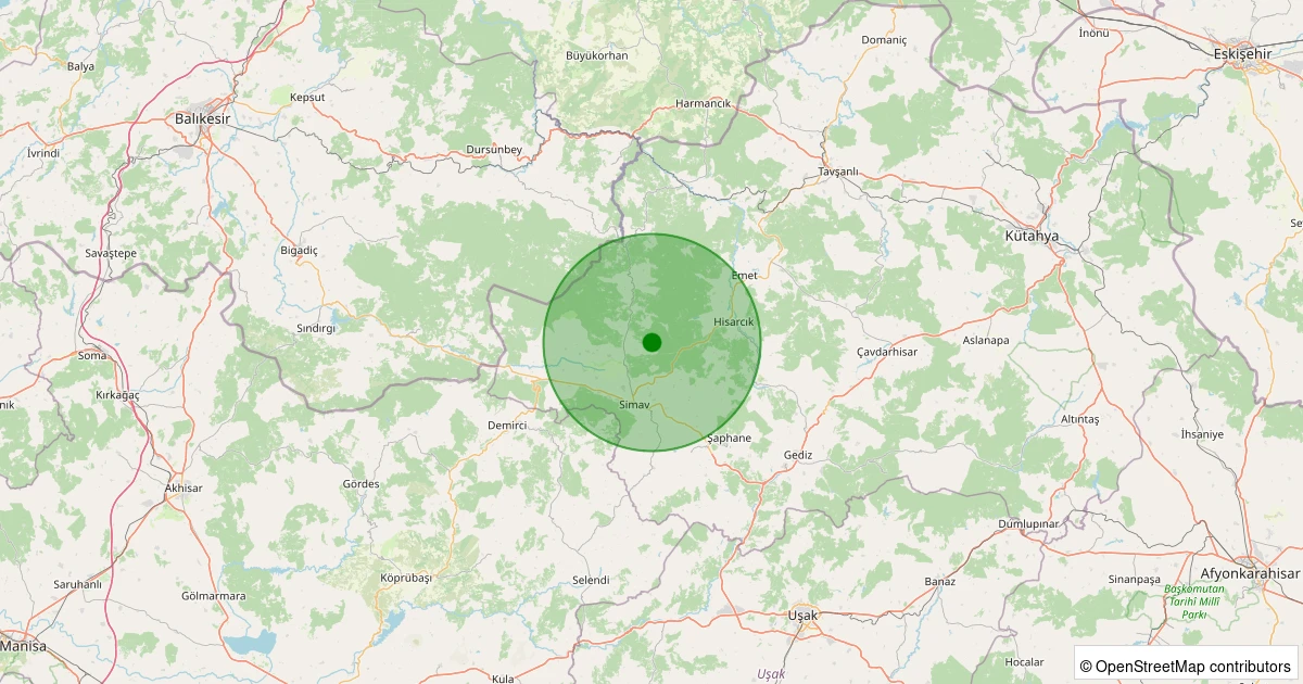05 Aralık 2025 saat 14:23 - Simav - Yemişli Köyü - 2.30ml depreminin harita gösterimi