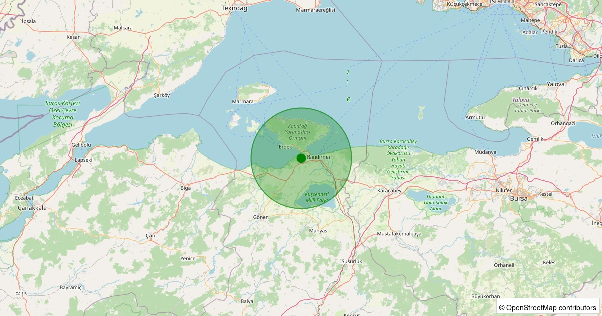 05 Aralık 2025 saat 13:01 - Bandırma - Edincik - 0.90ml depreminin harita gösterimi