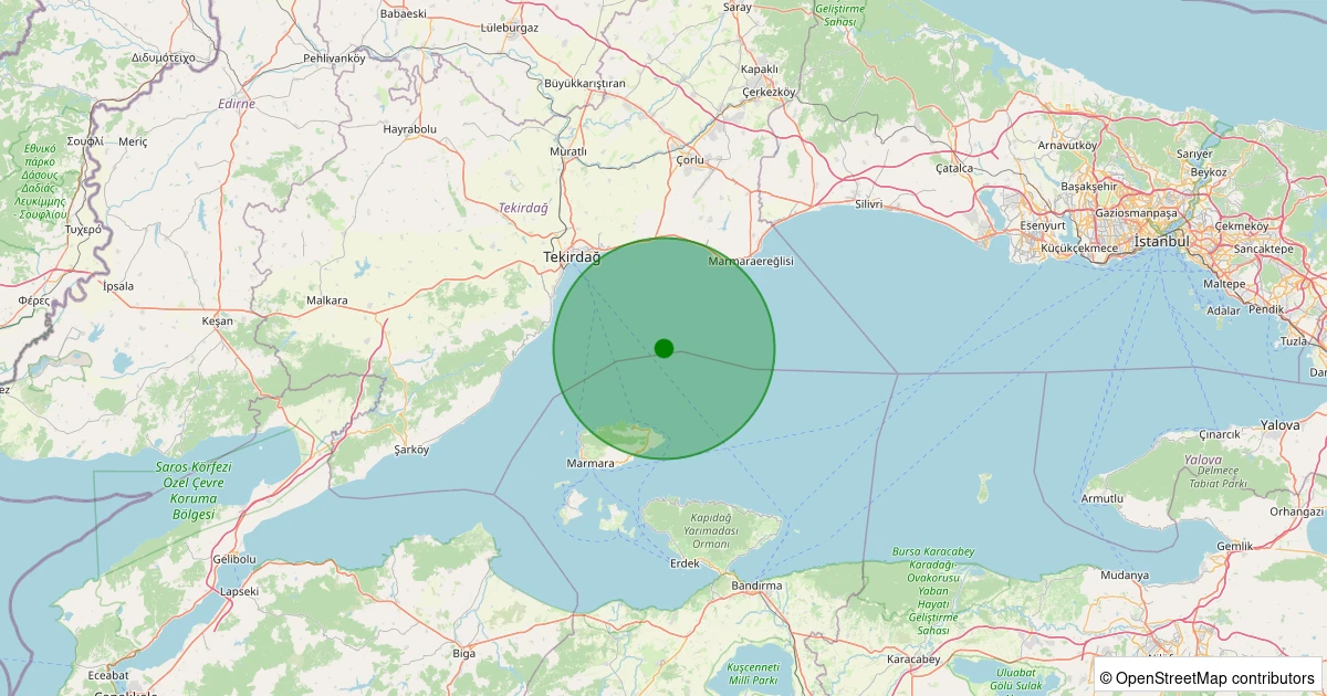 05 Aralık 2025 saat 14:58 - Marmara Denizi - [18.06 km] Marmara (Balıkesir) - 1.30ML depreminin harita gösterimi