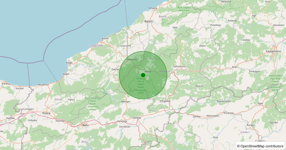05 Aralık 2025 saat 15:35 - Yenice - Güney Köyü - 2.50ml depreminin harita gösterimi