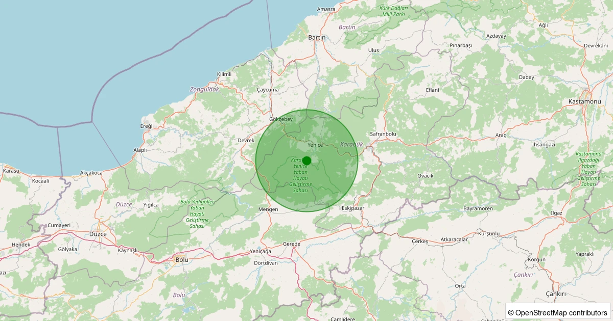05 Aralık 2025 saat 15:33 - Yenice - Güney Köyü - 2.20ML depreminin harita gösterimi