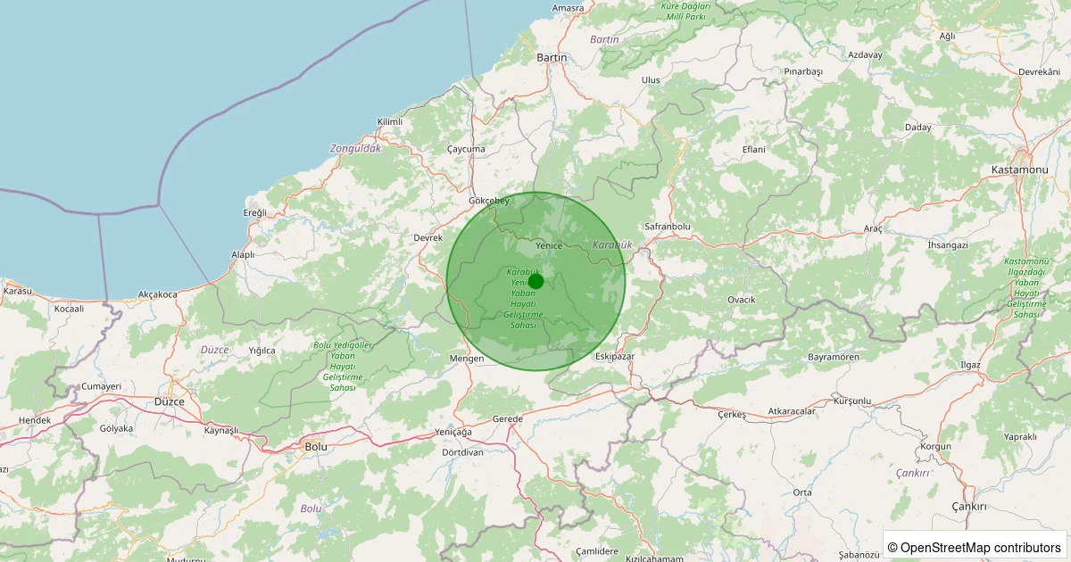 05 Aralık 2025 saat 15:35 - Yenice - Hisar Köyü - 2.10ML depreminin harita gösterimi