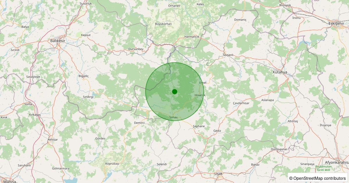 05 Aralık 2025 saat 18:40 - Simav - Yeşildere Köyü - 1.20ml depreminin harita gösterimi