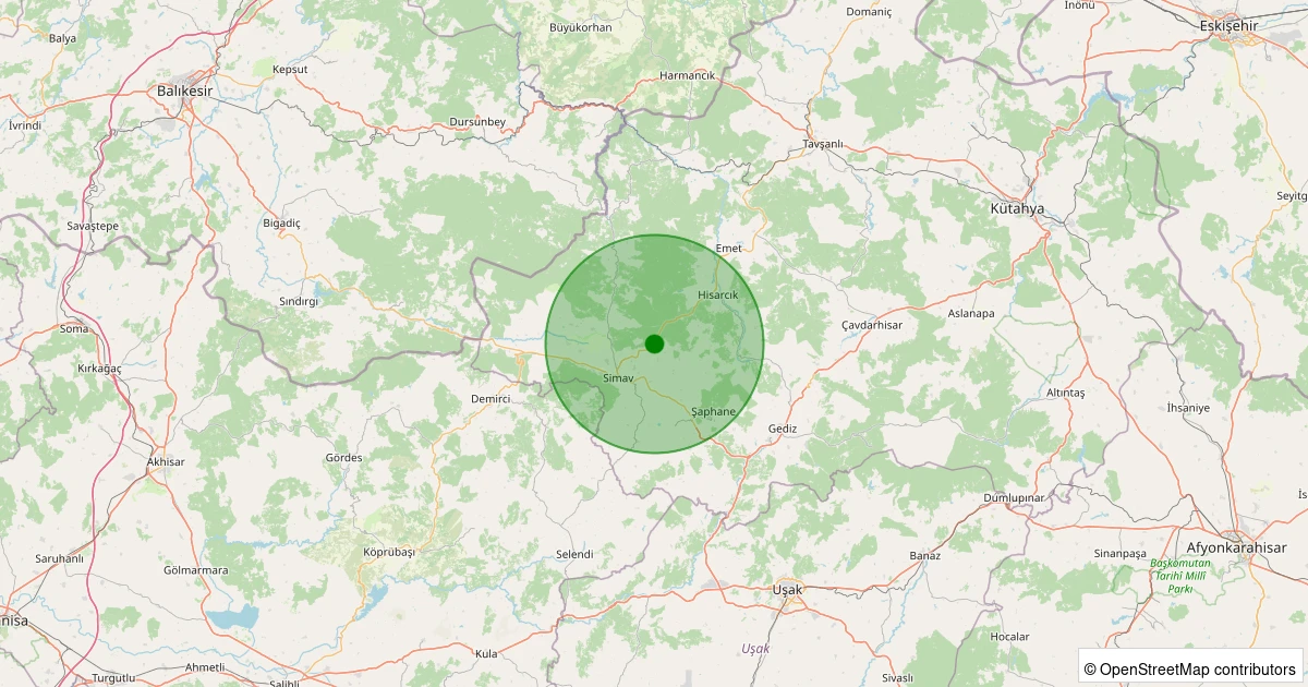 05 Aralık 2025 saat 18:58 - Simav - Karacaören Köyü - 1.00ml depreminin harita gösterimi