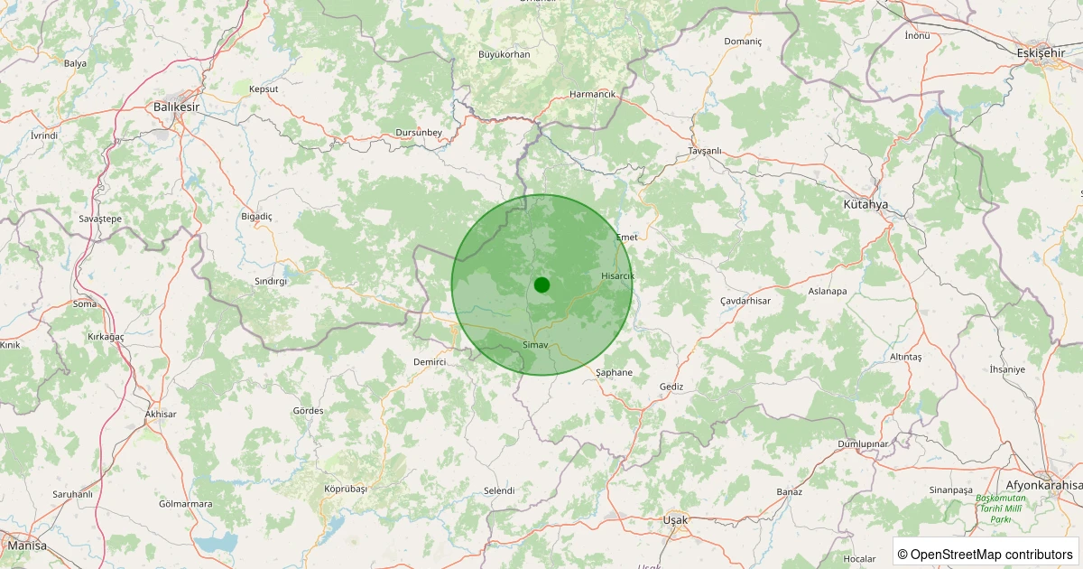 05 Aralık 2025 saat 19:29 - Simav - Yemişli Köyü - 1.60ml depreminin harita gösterimi